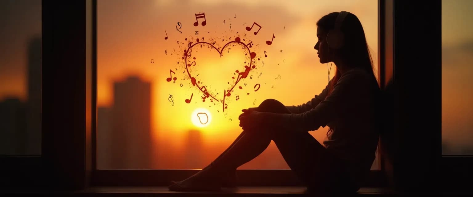 Person creating a healing playlist after experiencing a first love breakup