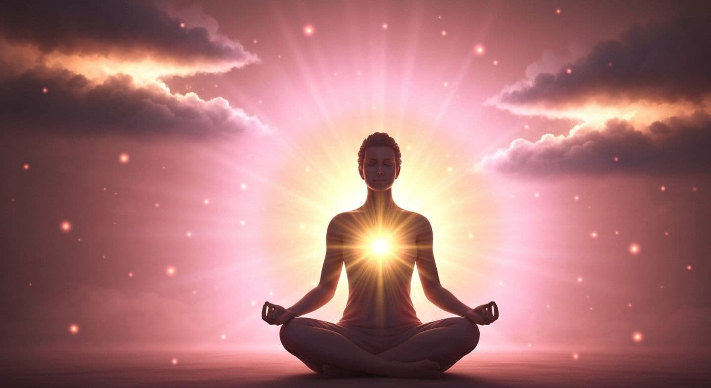 Person practicing loving kindness guided meditation for anger management with peaceful expression