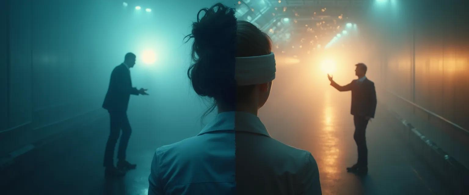 Person gaining personal awareness by recognizing blind spots in decision making process