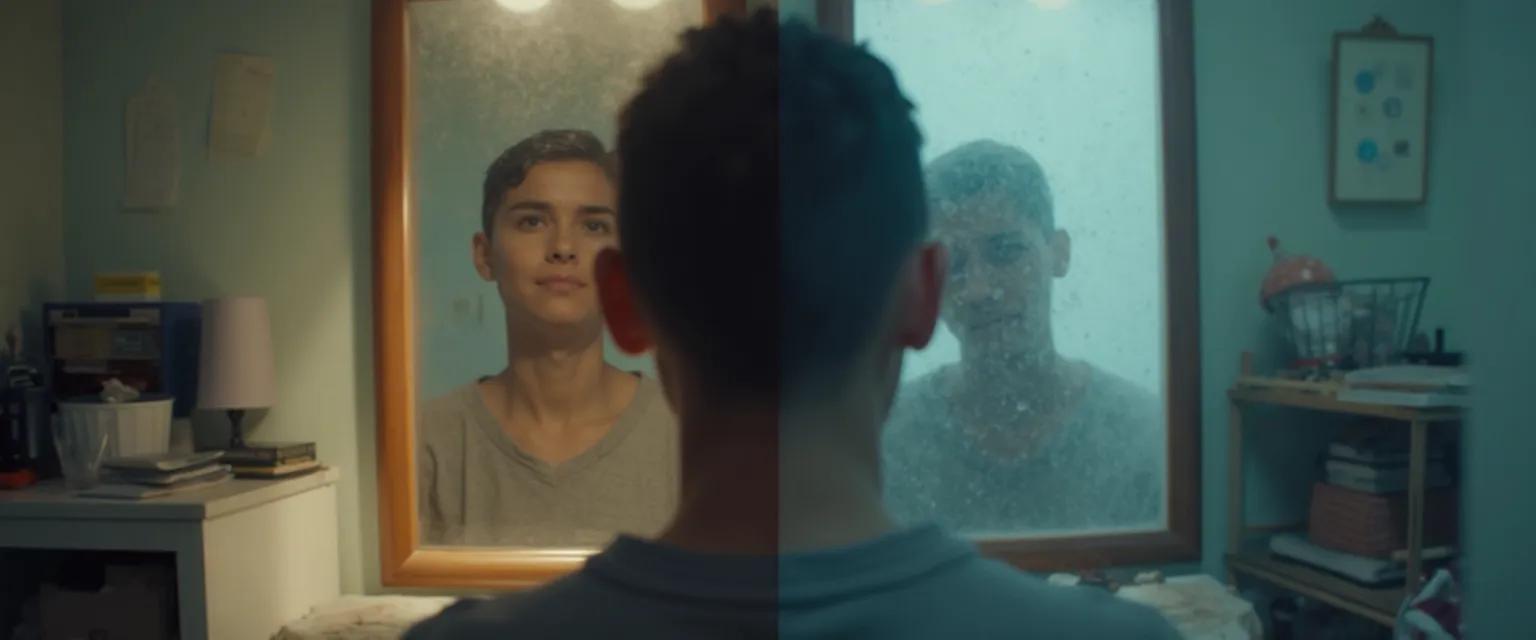 Person losing self-awareness while surrounded by modern distractions like smartphones and overflowing schedules