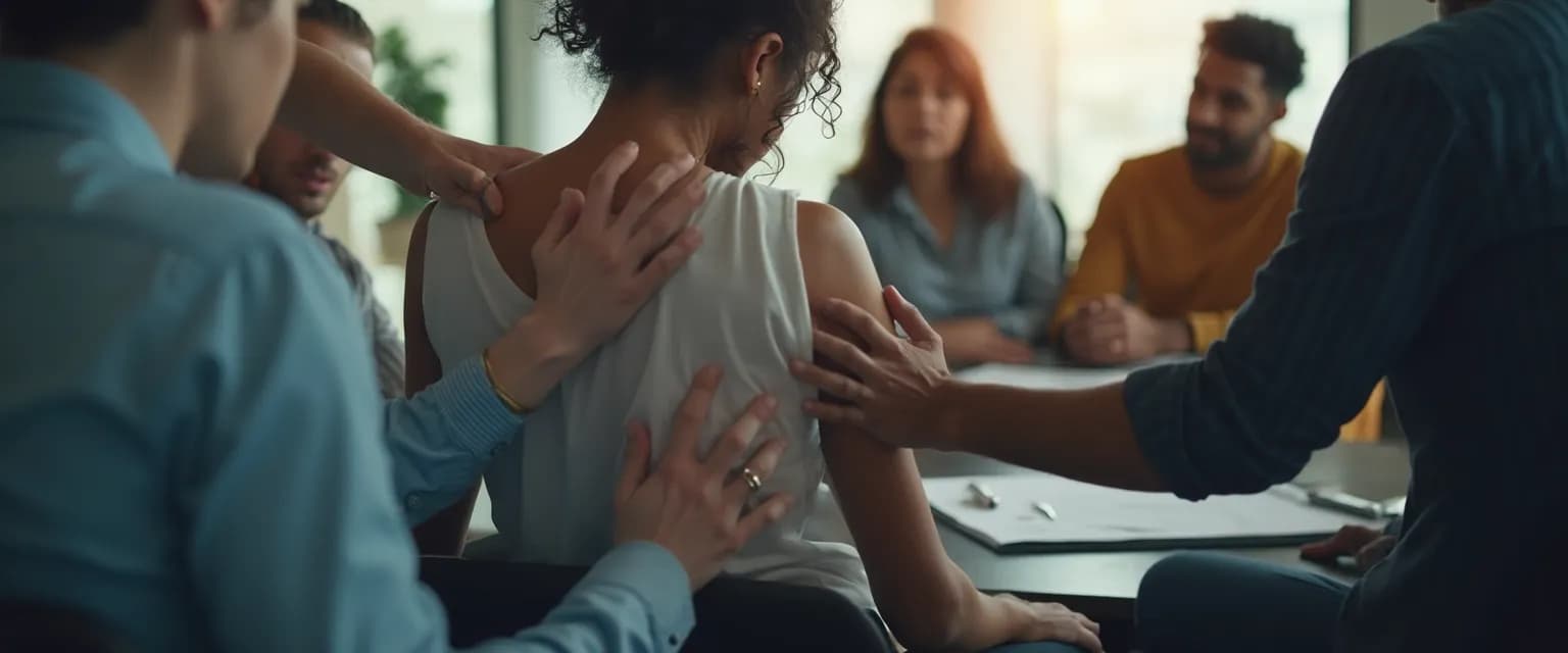 Colleagues supporting each other through anticipatory grief in a workplace setting