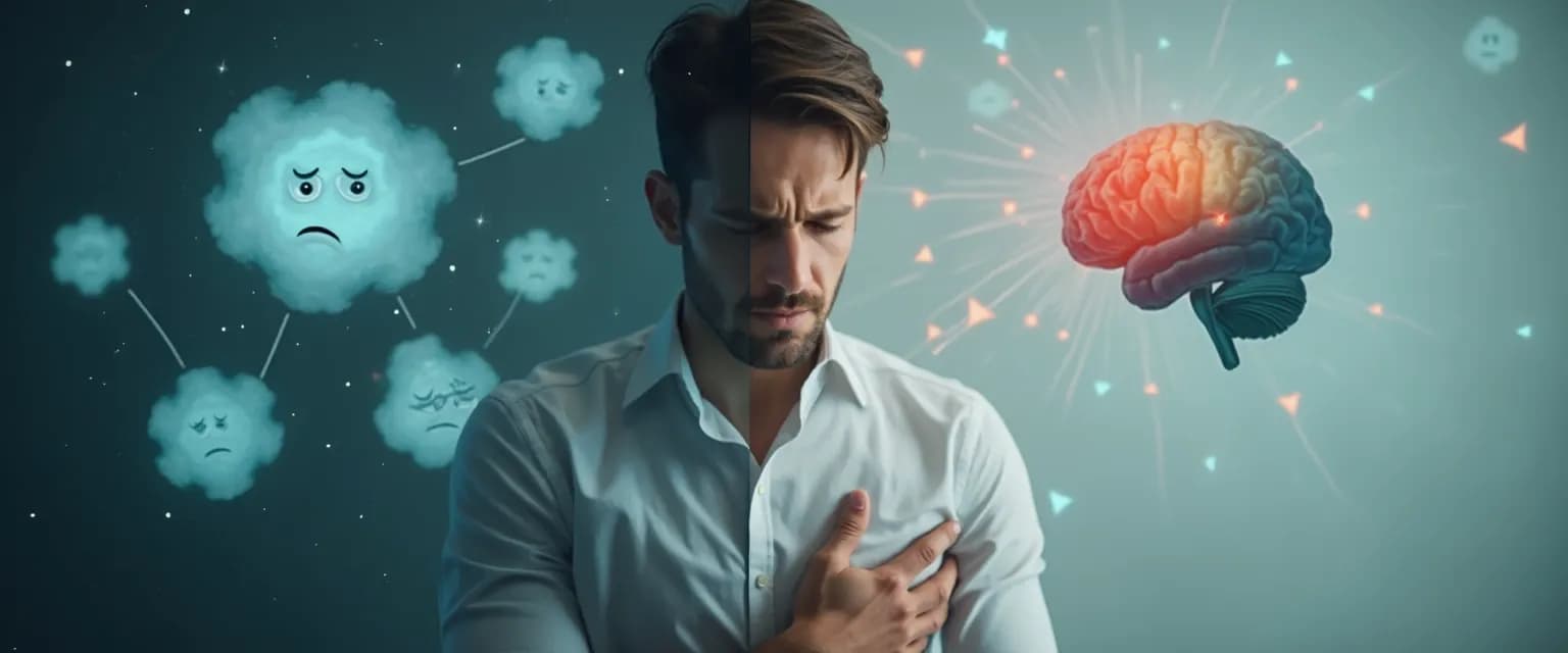 Diagram showing connected physical and mental anxiety symptoms often overlooked by sufferers