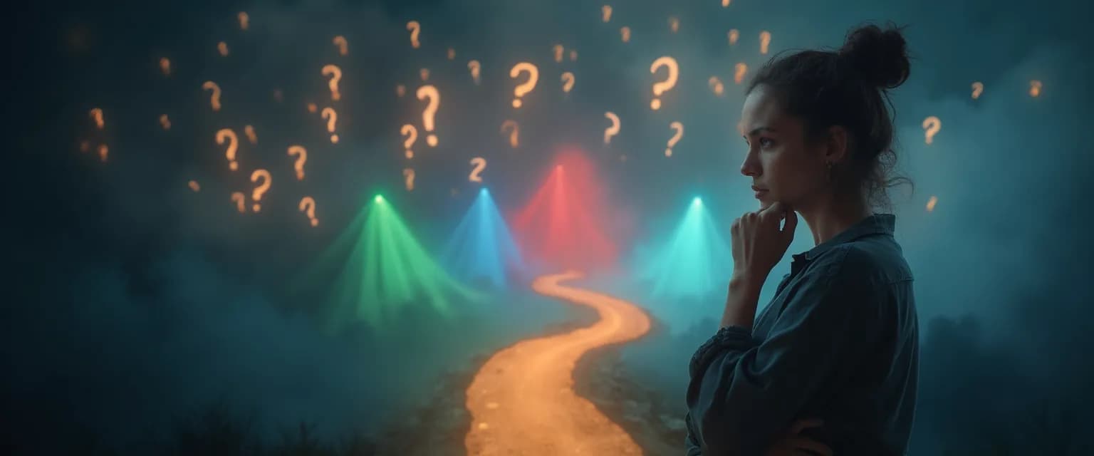 Person reflecting on ethical self-awareness questions during a difficult decision