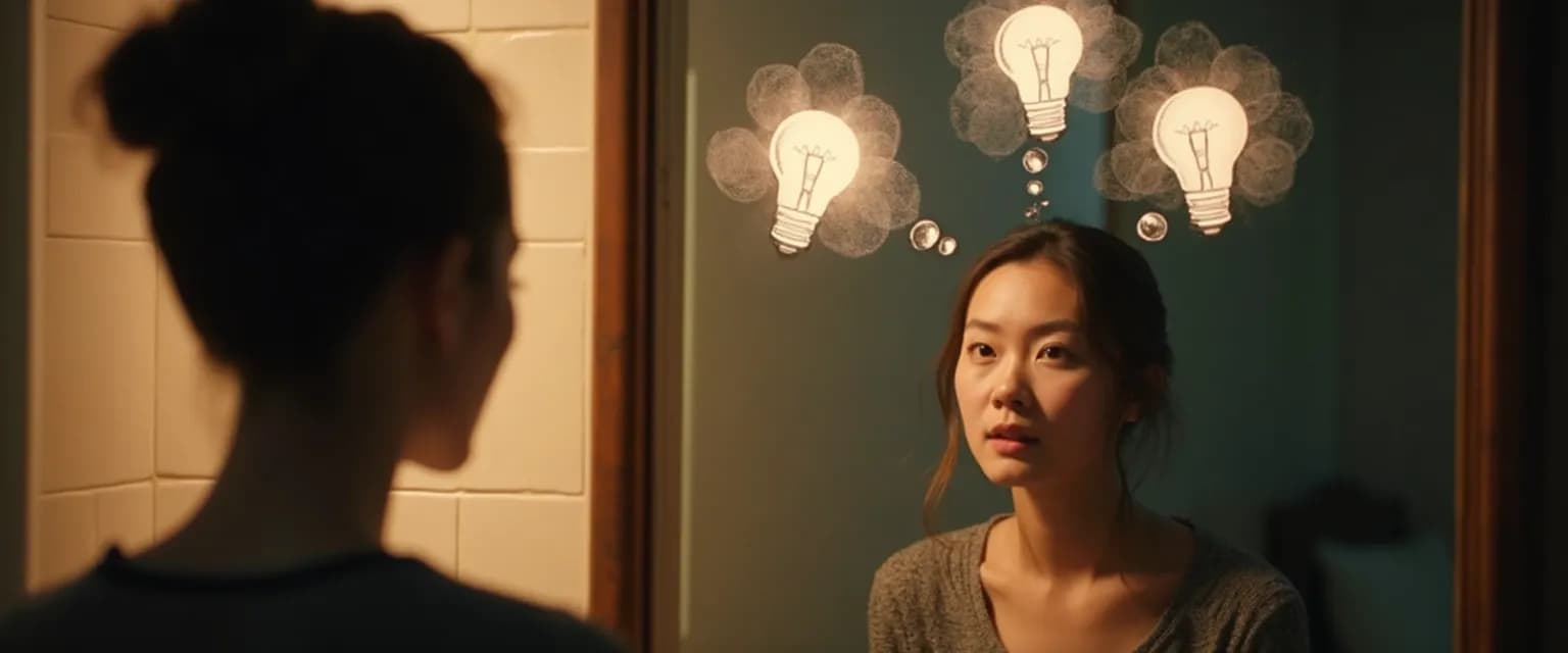 Person demonstrating self awareness examples during conversation with thought bubble showing internal reflection