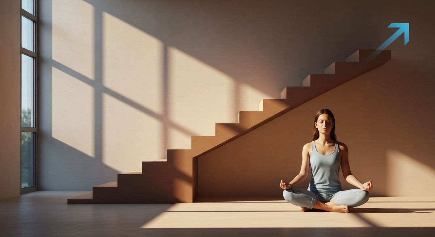 Person visualizing mindful elevation by observing their emotions from a mental higher ground during an anger episode