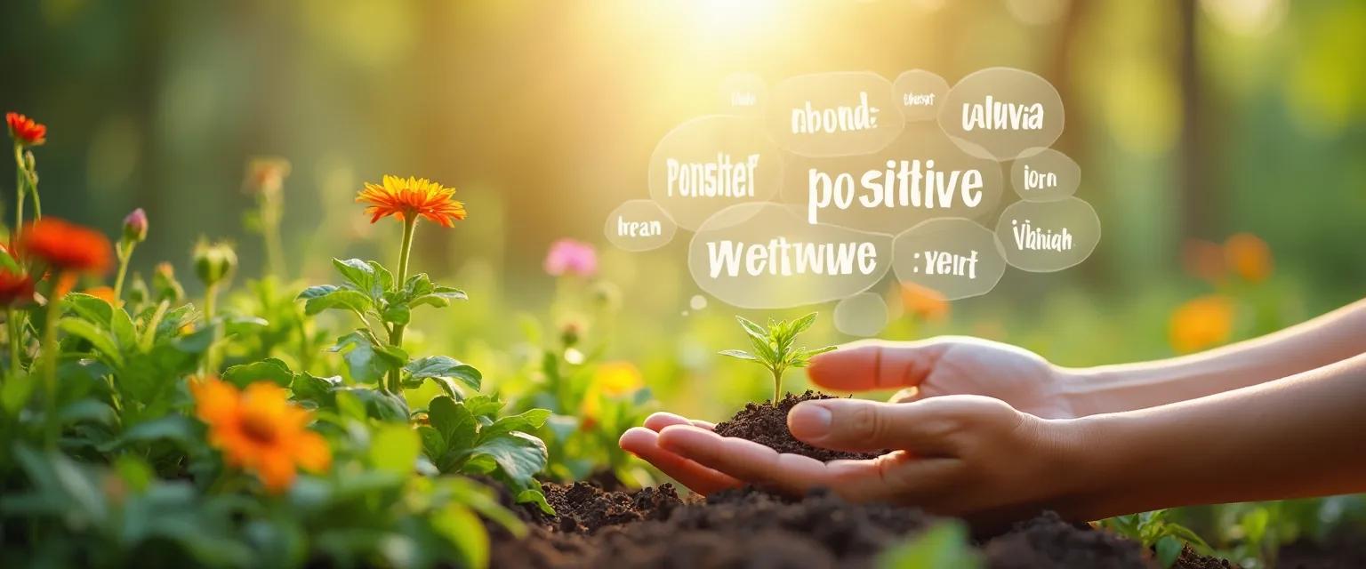 Person cultivating positive mind thoughts in a mental garden visualization