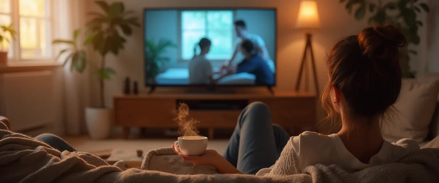 Person practicing Netflix mindfulness techniques during a streaming session