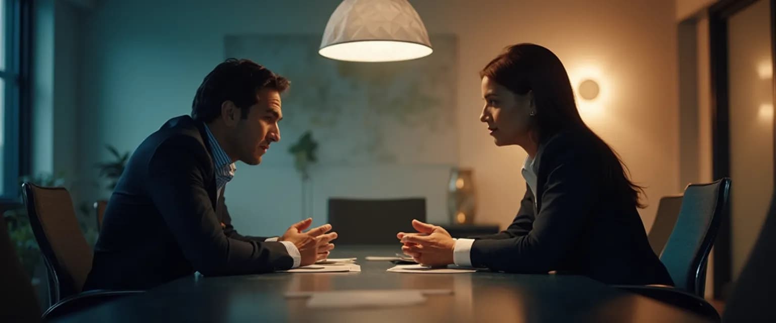 Business professionals using emotional intelligence and conflict resolution techniques during a team meeting