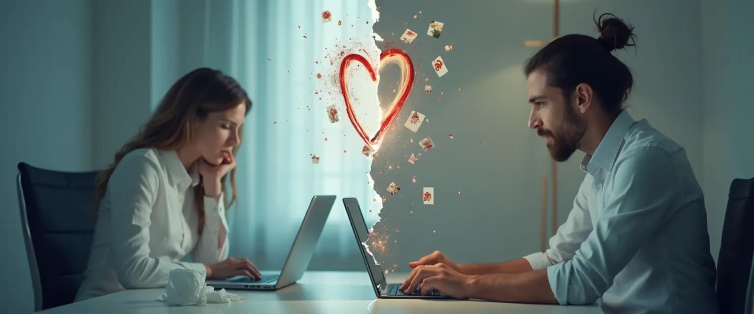 Professional woman navigating the stages of heartbreak while meeting work deadlines