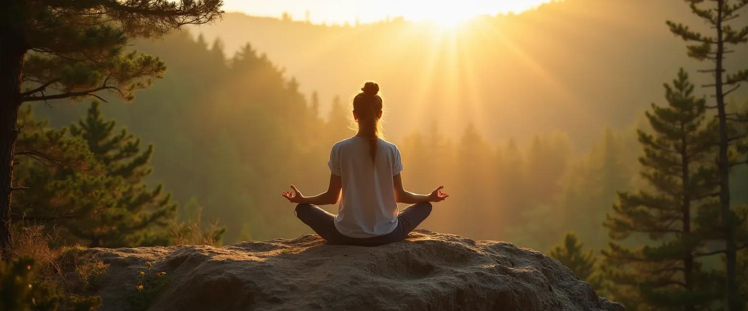 Person practicing mindfulness during 15 days self awareness challenge away from technology