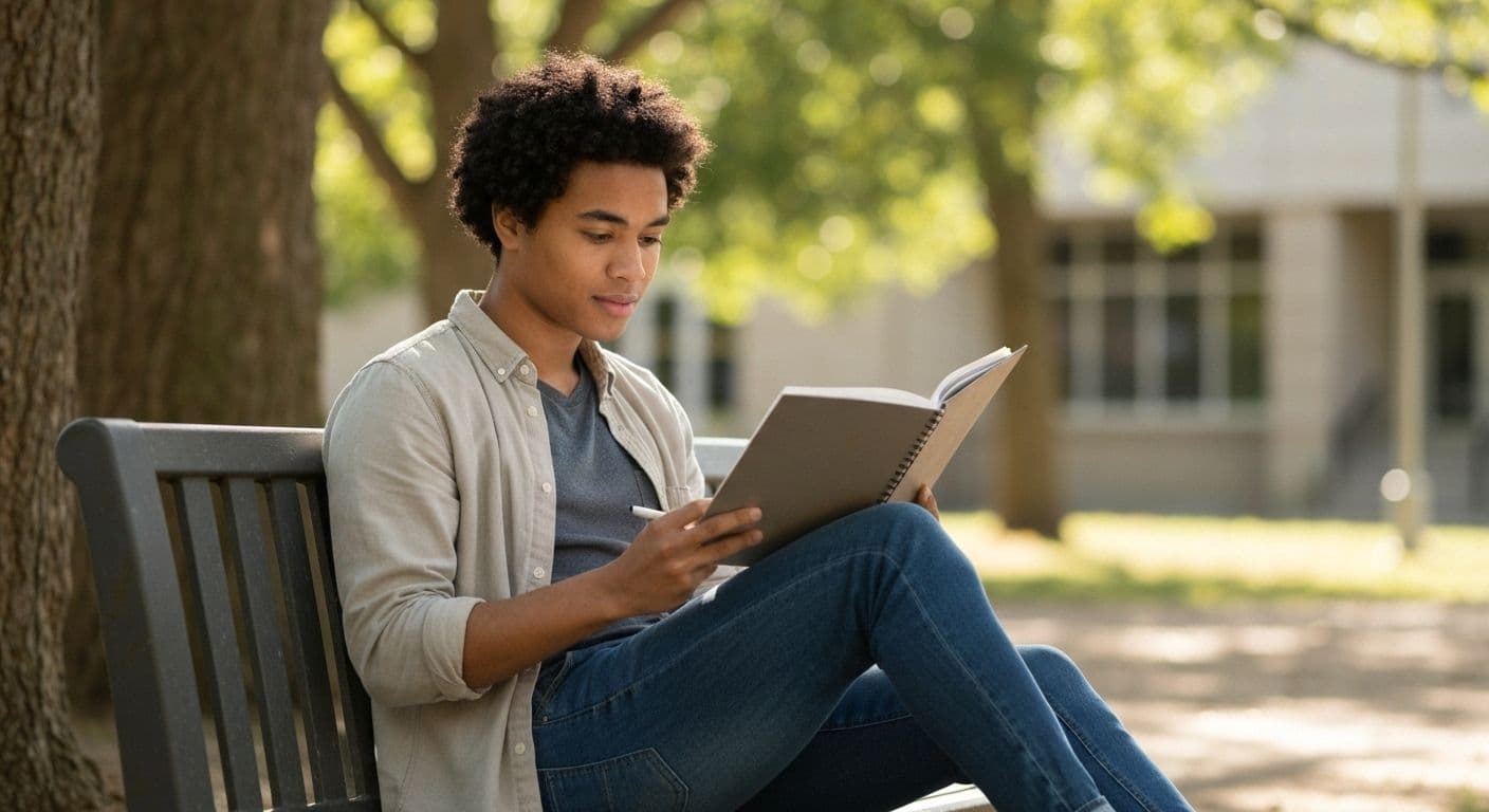 Student reflecting naturally on self awareness without overanalyzing during study session