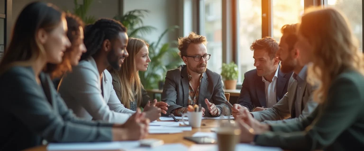 Team meeting led by people with emotional intelligence demonstrating active listening and psychological safety