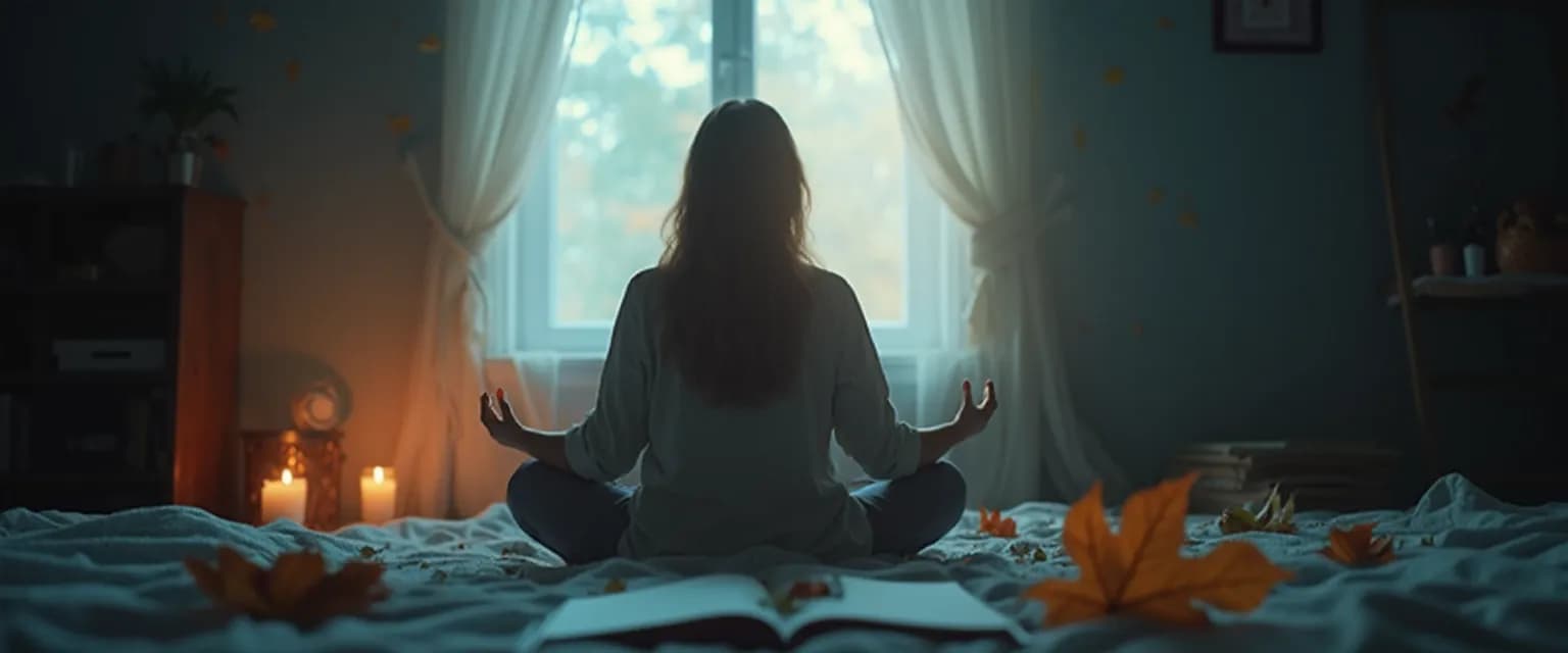 Person practicing gentle meditation and grief healing techniques in a peaceful setting