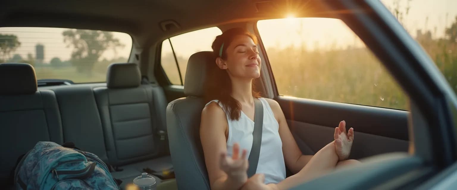 Parent practicing mindful awareness while waiting at school pickup