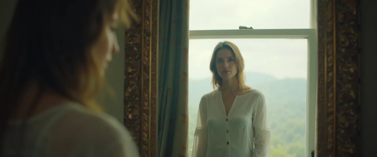 Person practicing self awareness and awareness of others using mirror and window concept