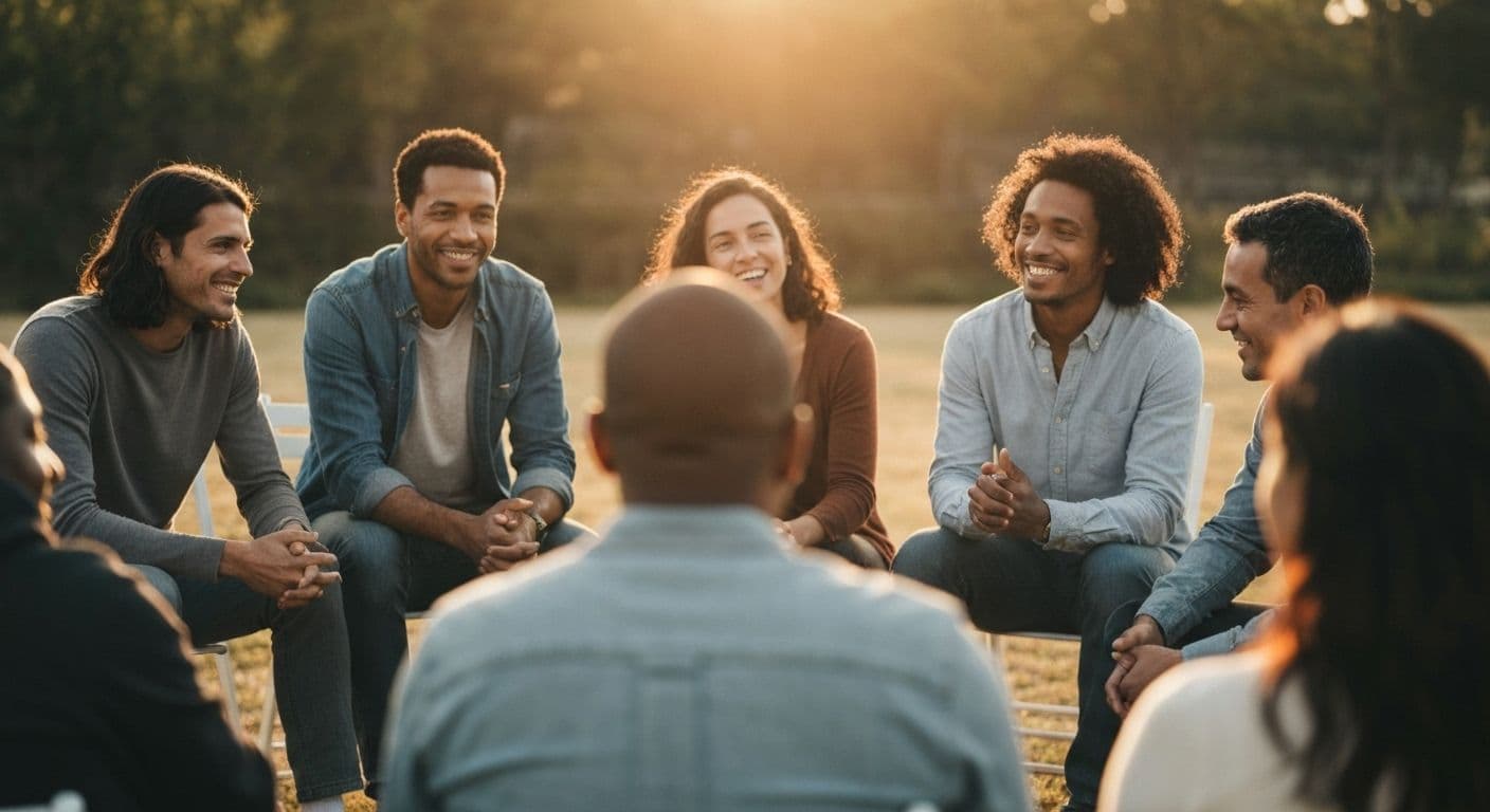 Person practicing daily mind nation connection techniques with friends and family