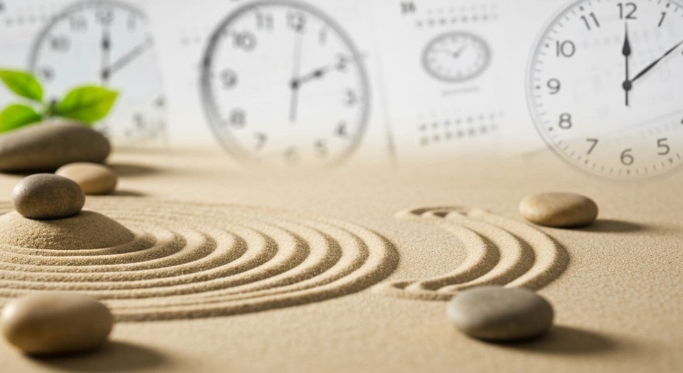 Person finding peaceful life peaceful mind moments during busy day with calm expression