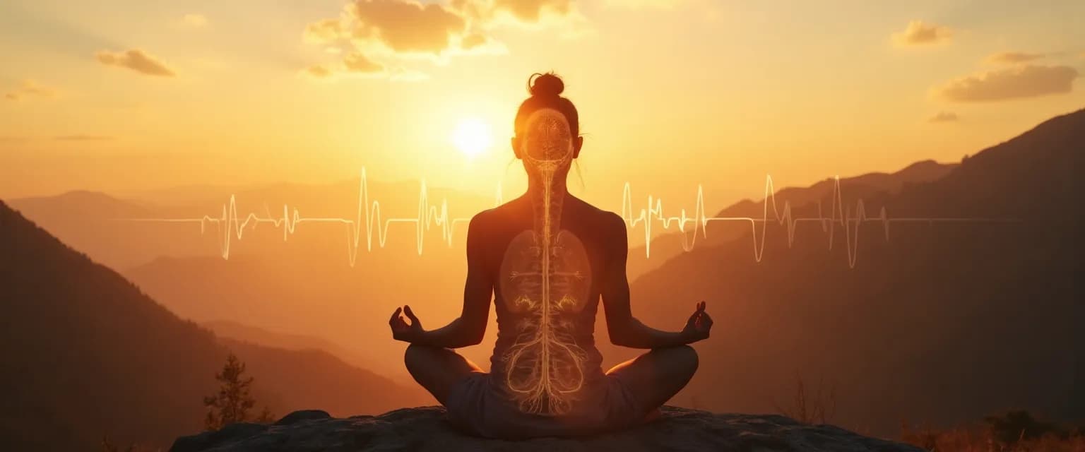 Person practicing breathing techniques to achieve alpha state of mind for mental clarity