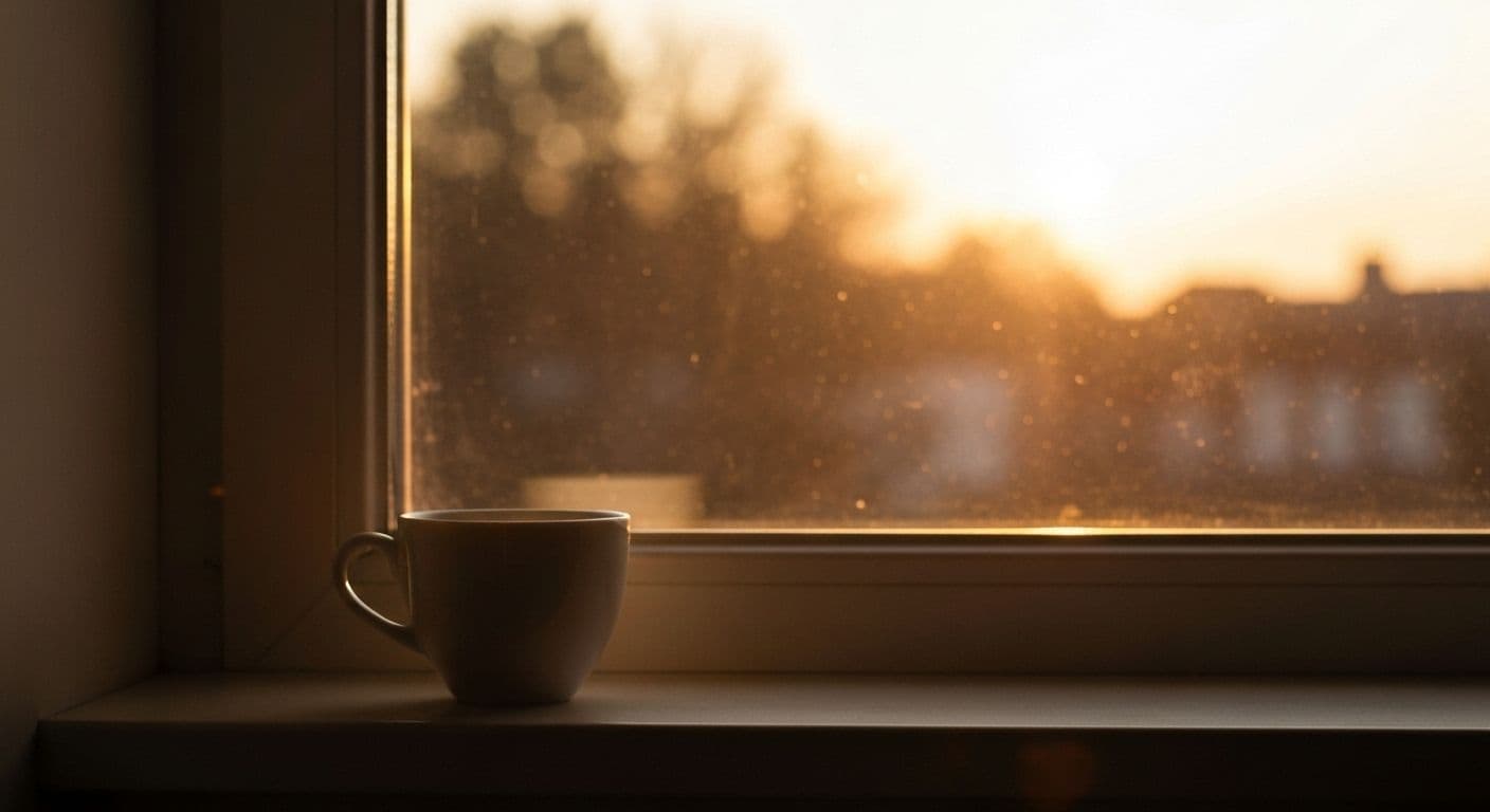 Person creating empowering morning routine while building new routines post breakup with coffee and sunrise