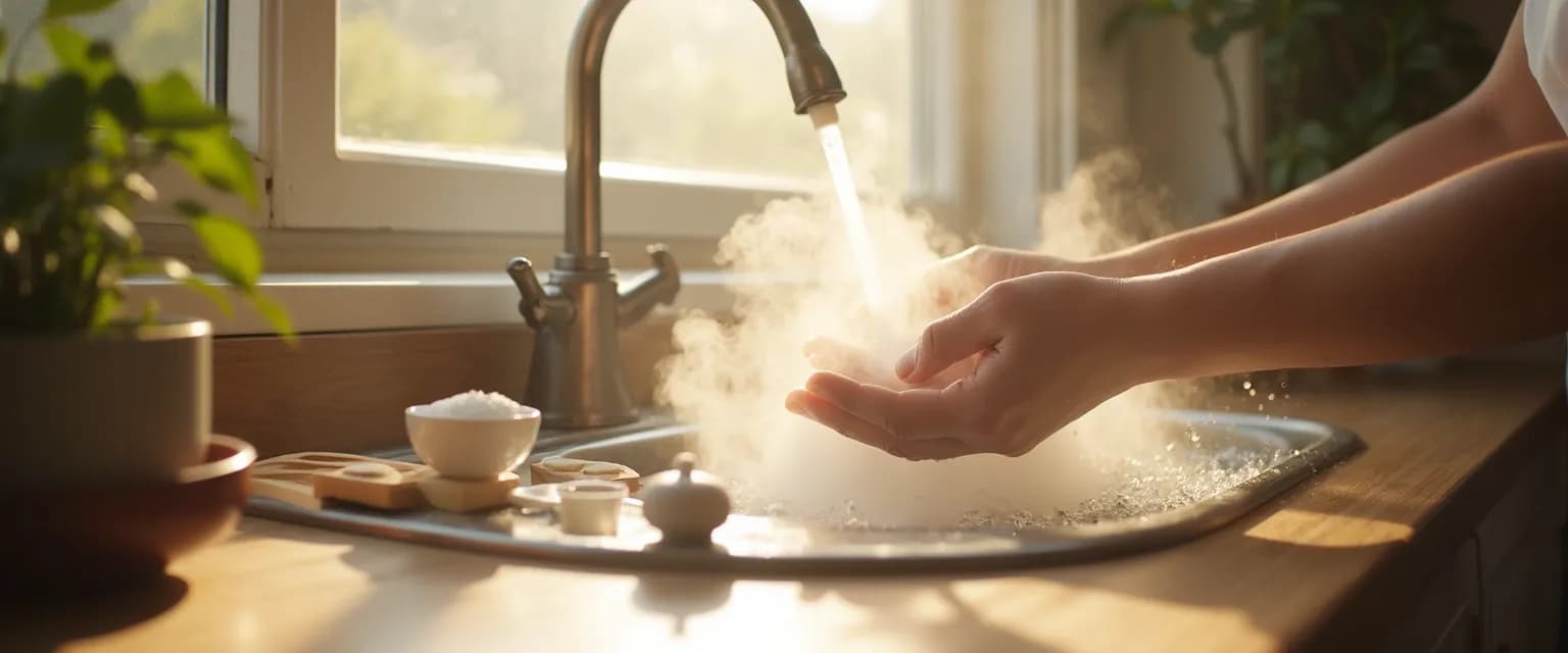 Person practicing Thich Nhat Hanh's mindfulness techniques while doing household chores
