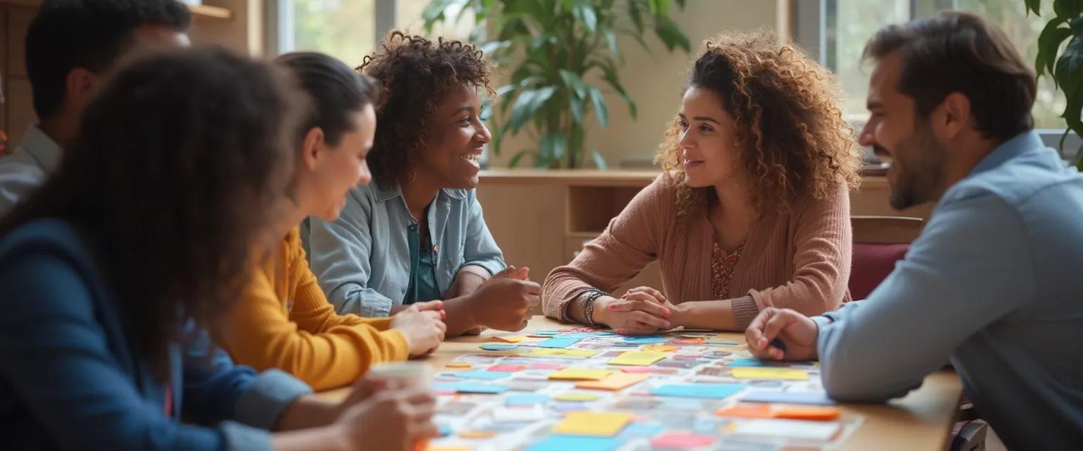 Team engaged in EQ coaching games to improve workplace communication