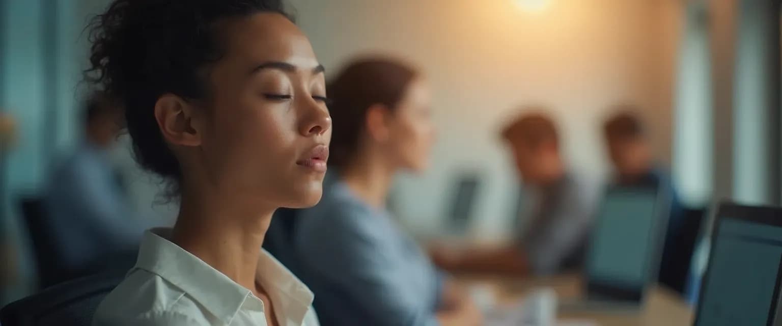 Professional using emotional intelligence skills in the workplace during a high-pressure meeting