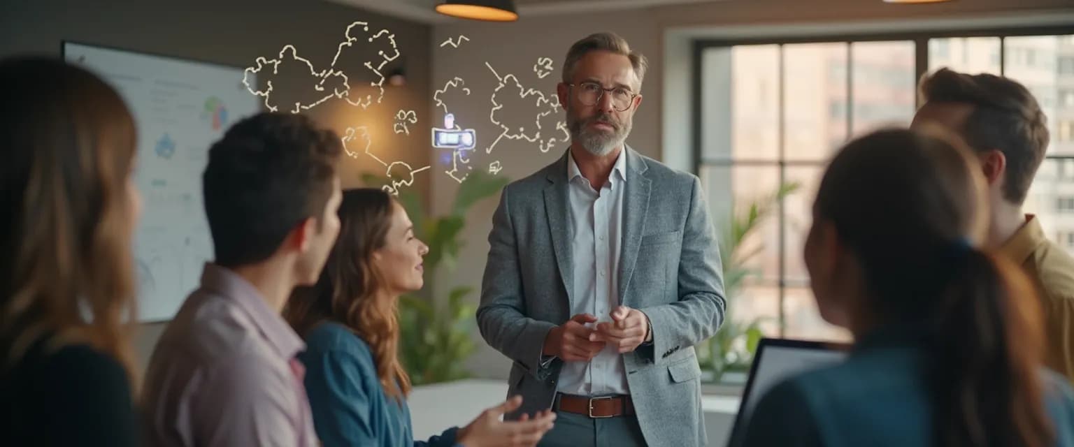 Professional leader demonstrating EI in leadership during team meeting