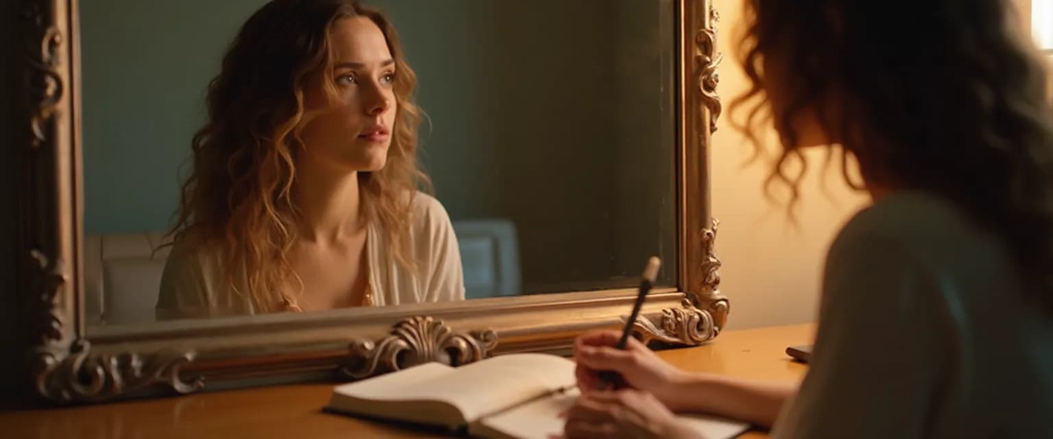 Person practicing mirror minutes exercise for self awareness and self confidence