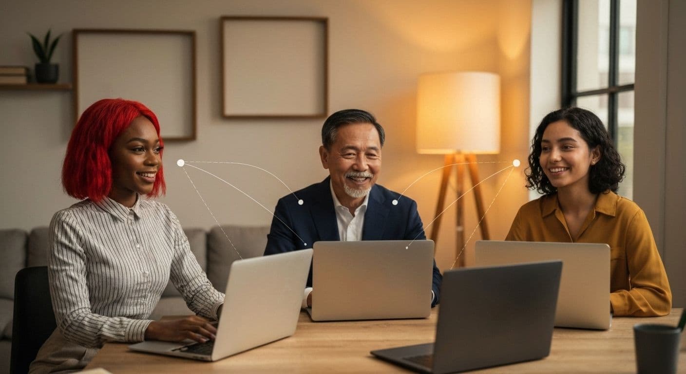 Remote team leader practicing EQ self-awareness during virtual meeting with distributed team members
