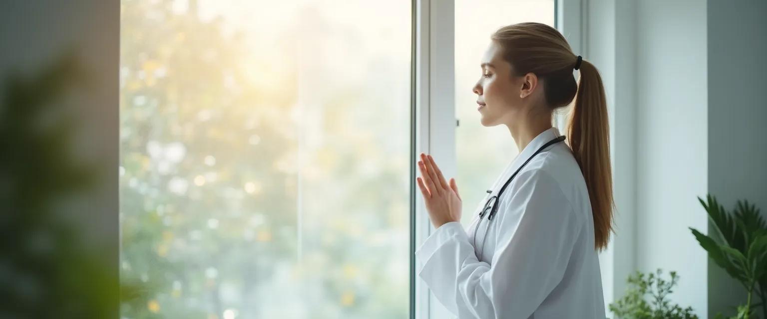 Healthcare professional practicing self-awareness techniques in health and social care setting