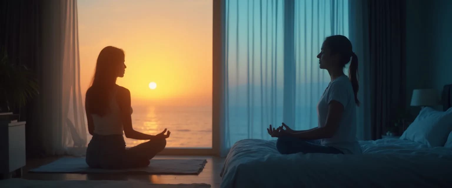 Person practicing the best guided meditation for anxiety and depression at sunrise