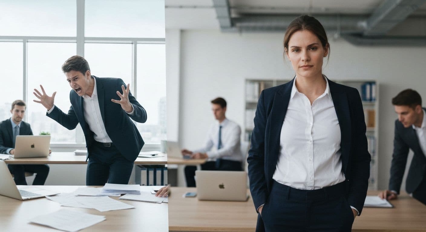 Professional demonstrating self-awareness, social awareness, self-management, and relationship management in workplace setting