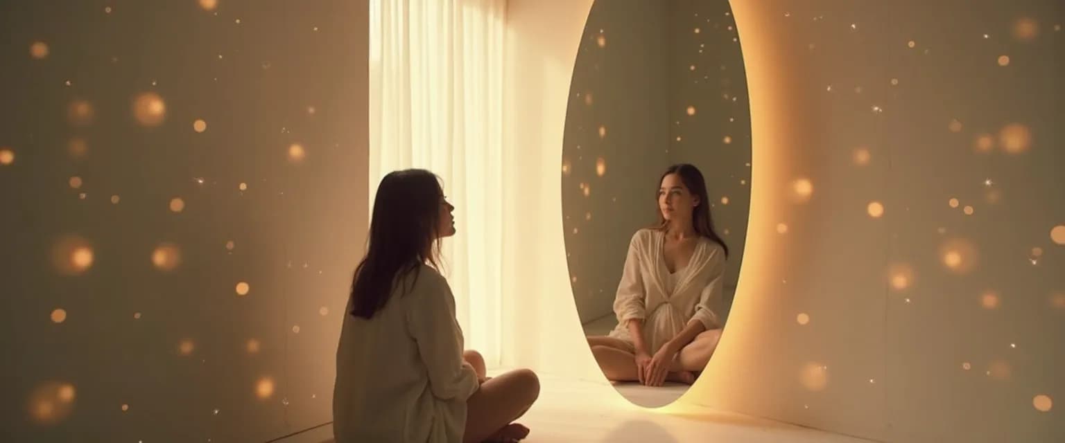 Person practicing EI self awareness through mirror moment reflection