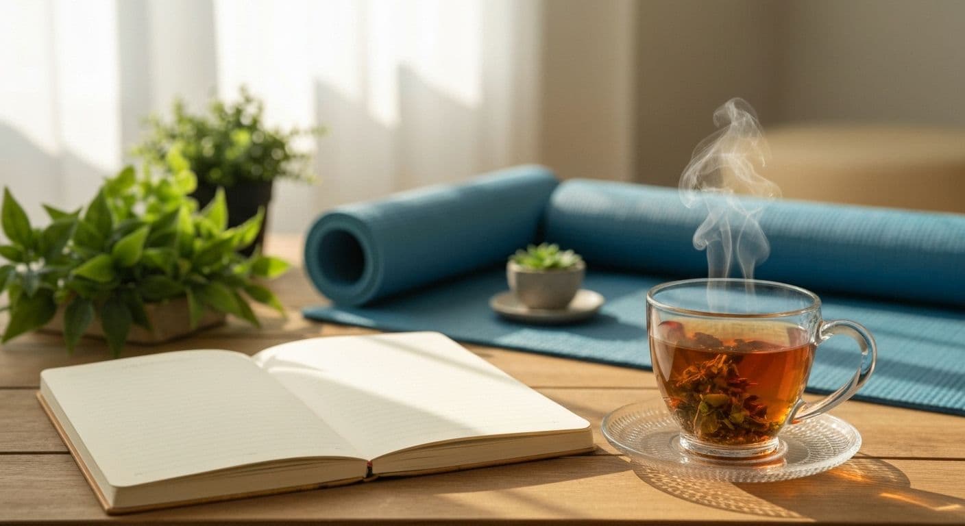 Woman practicing mindgreen morning habits by window with plants, holding reusable water bottle in natural sunlight