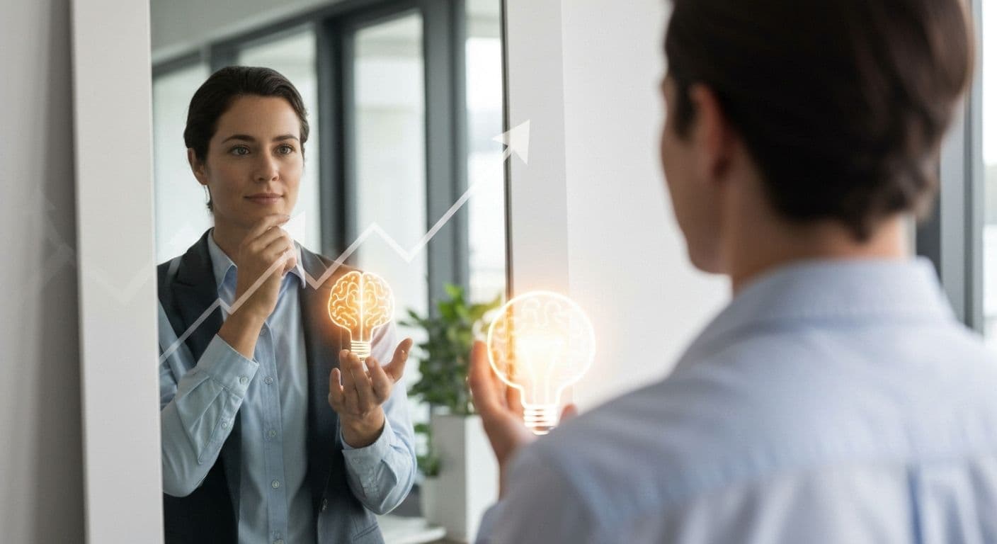 Professional developing critical self-awareness for career growth and leadership success