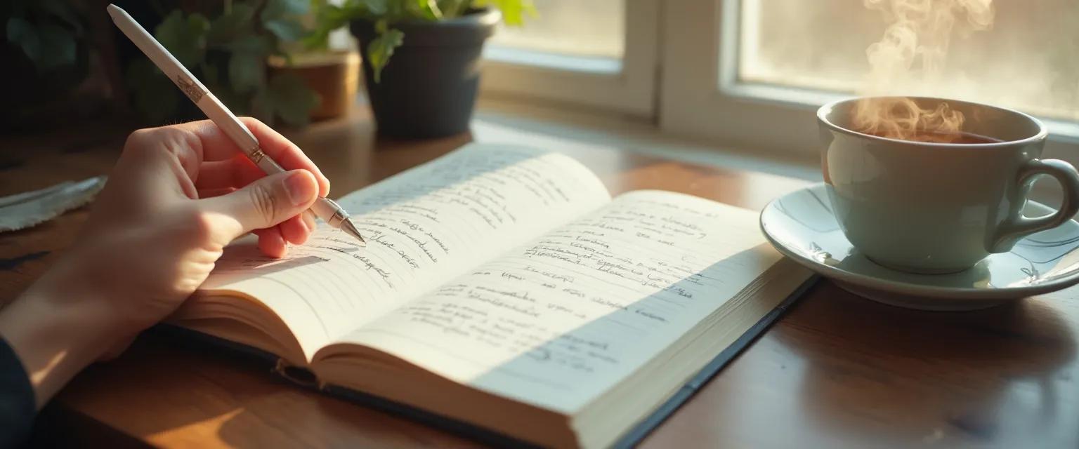 Person using quick journaling prompts to develop greater self awareness