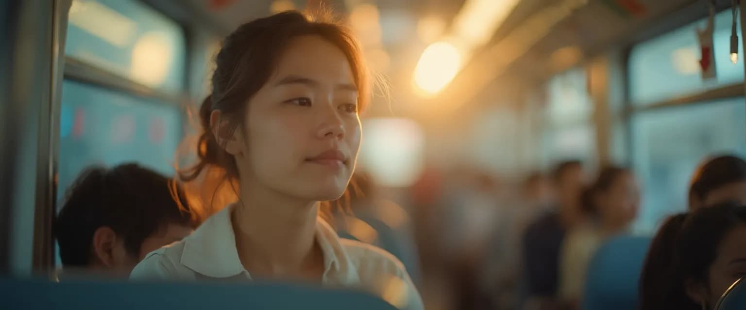 Person practicing mindfulness techniques during daily commute for mental wellbeing