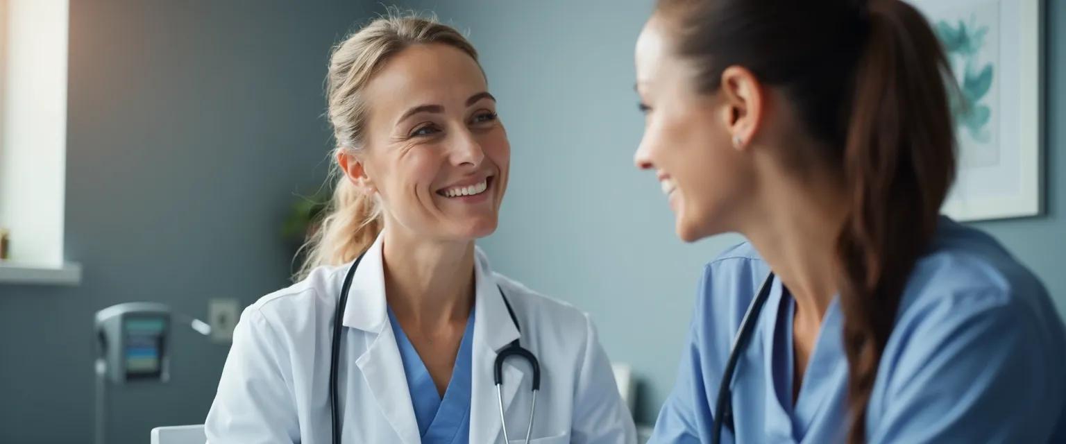 Nurse practicing self-awareness exercises during patient communication