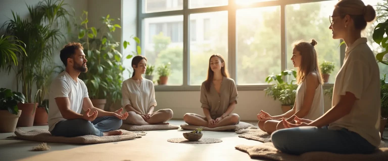 Team members participating in a workplace mindfulness institute session