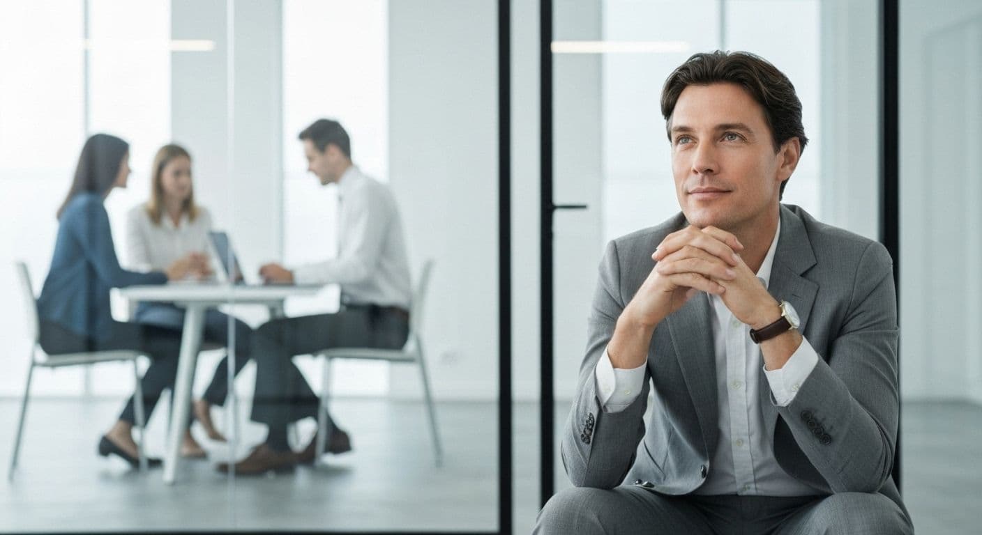 Silent leader demonstrating emotional intelligence and self awareness in leadership meeting with engaged team members