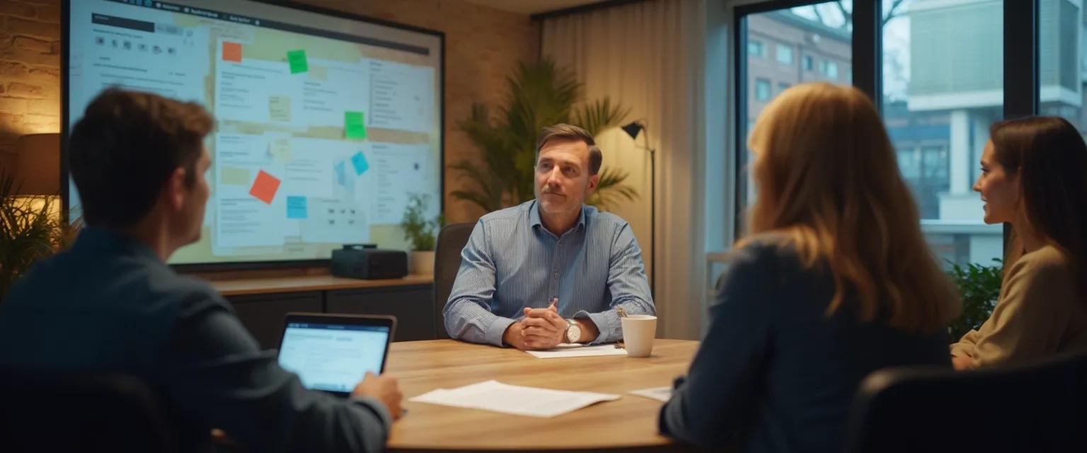 Managers and team members engaged in a reverse feedback session for improving self-awareness in the workplace