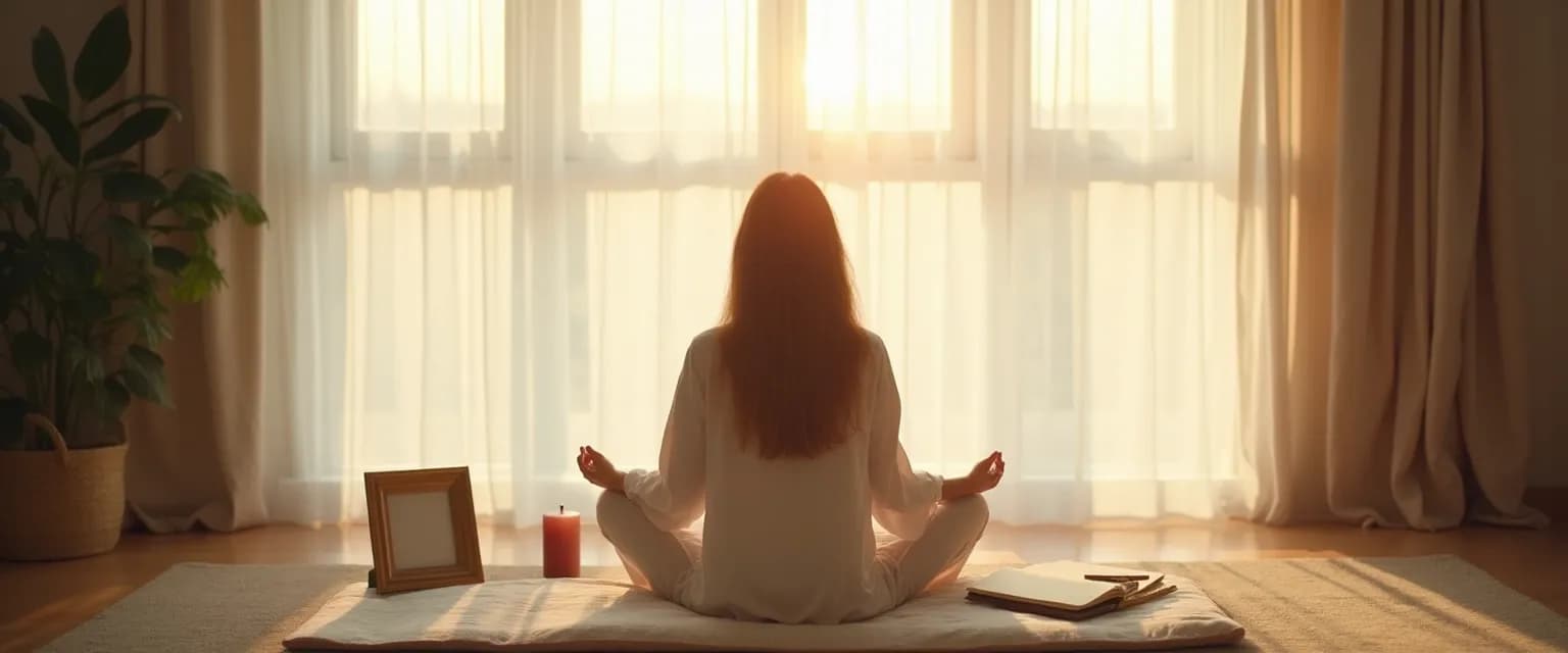 Person practicing gentle grief meditations in a peaceful setting
