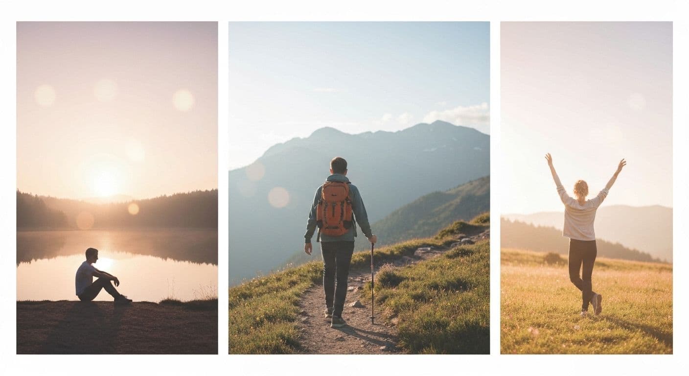 Person peacefully reflecting on moving on from heartbreak at their own timeline
