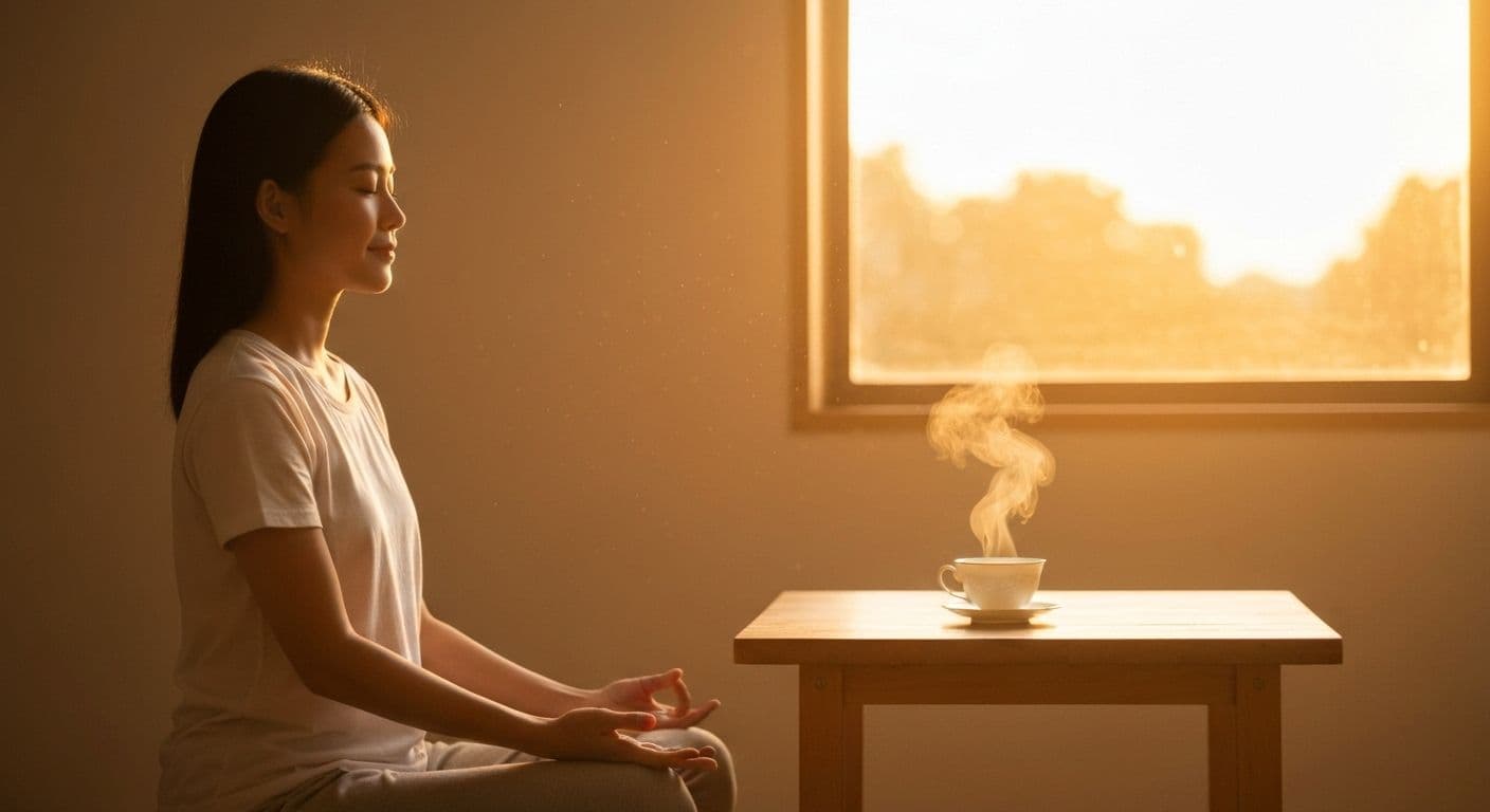 Person practicing mindful morning routine to win the battle of the mind before breakfast