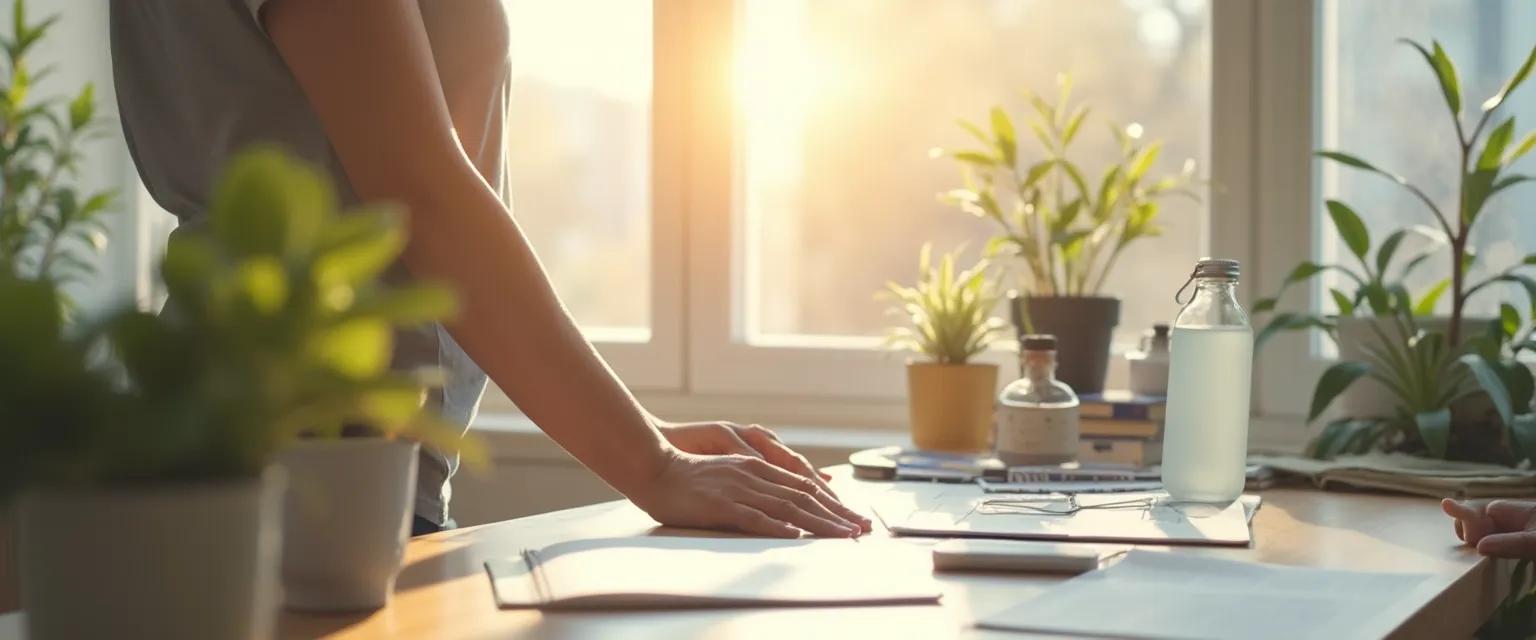 Professionals practicing 5-minute micro-wellness rituals for employee wellbeing in the workplace