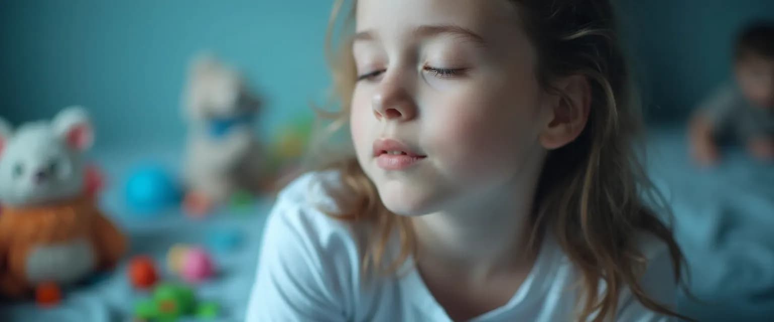 Mother practicing 5-minute anger management techniques while children play nearby