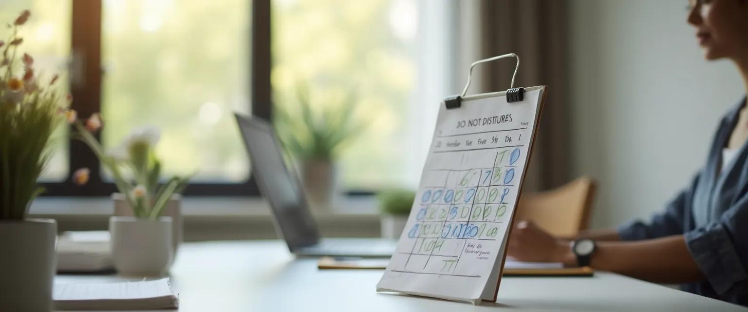Person setting boundaries to manage anxiety in hybrid work environment
