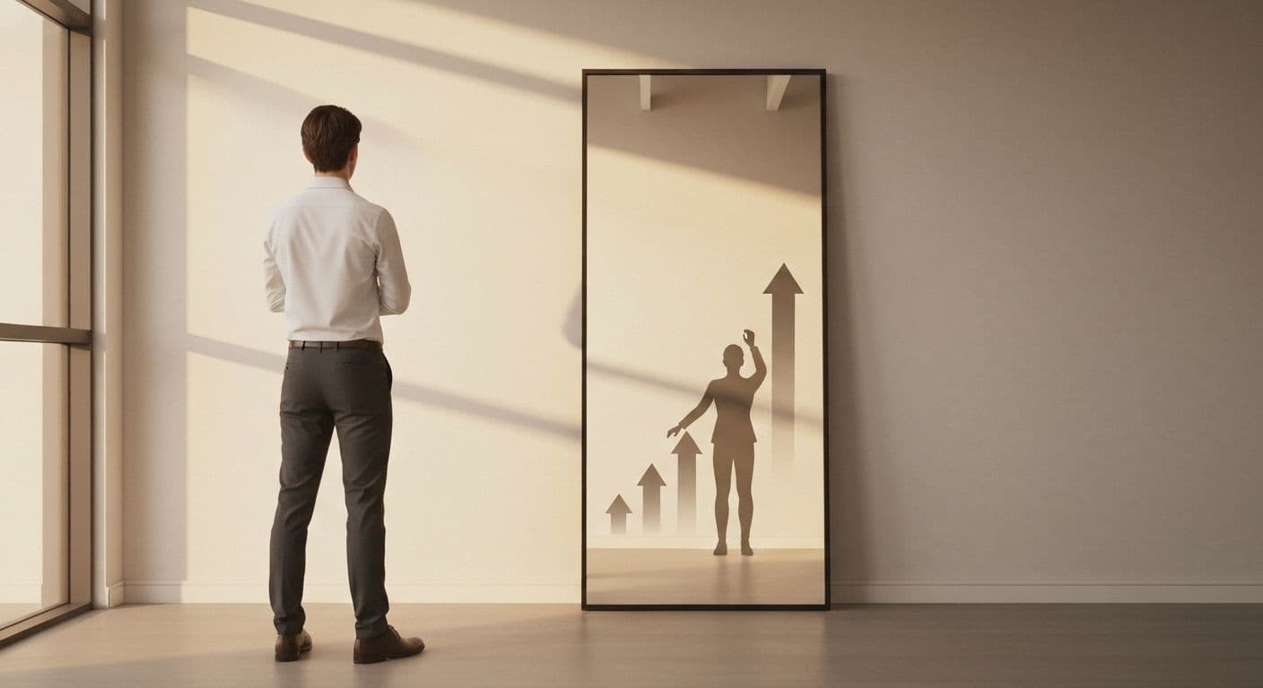 Professional reflecting on career growth showing self-awareness as key to success over natural talent