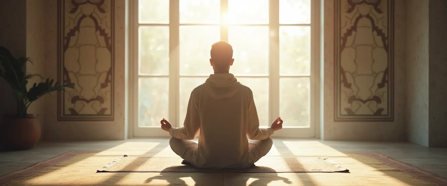 Person practicing Islamic self-awareness techniques in a modern setting