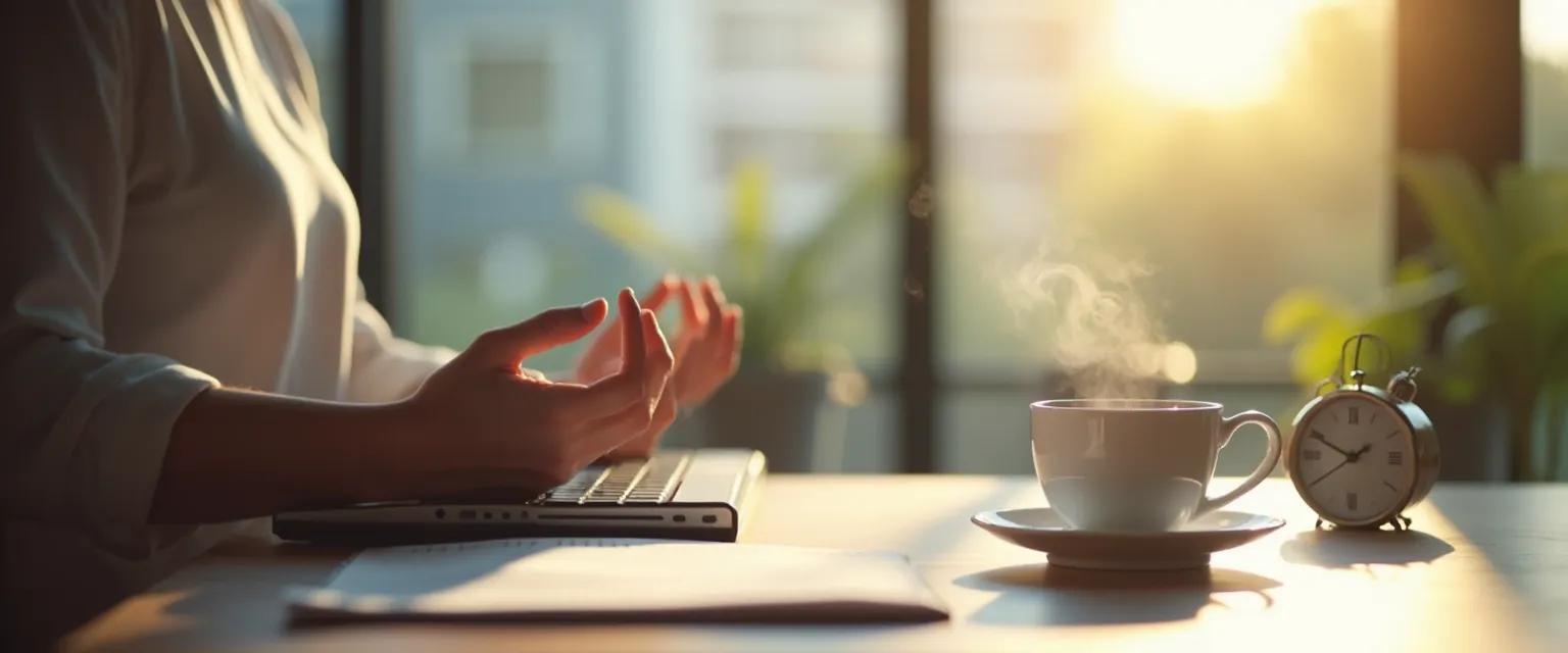 Professional taking a 5-minute micro-break to build workplace resilience and prevent burnout